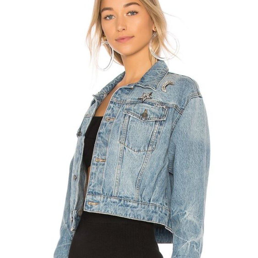 JOIE Redmondia Cropped Denim Jacket Sz L - Picture 2 of 7